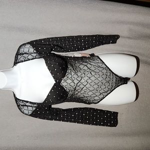BLASHE womens black sheer rhinestone embellished bodysuit New With Tags size S